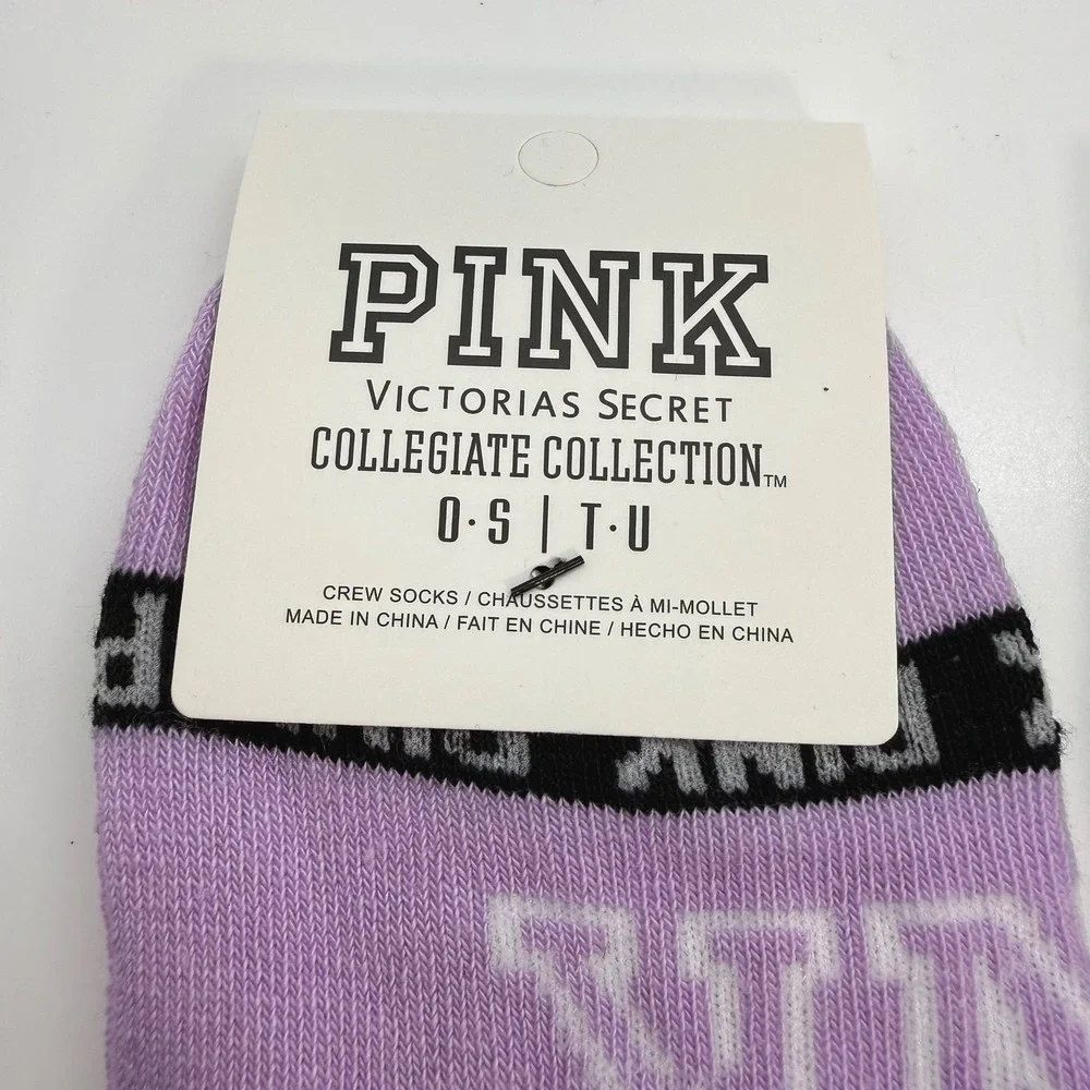 Victoria's Secret PINK Collegiate Collection Socks 2-Pack Purple & Black No Show
